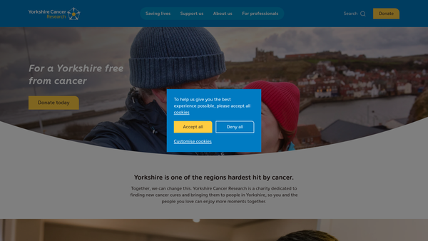 Screenshot of the Yorkshire Cancer Research website