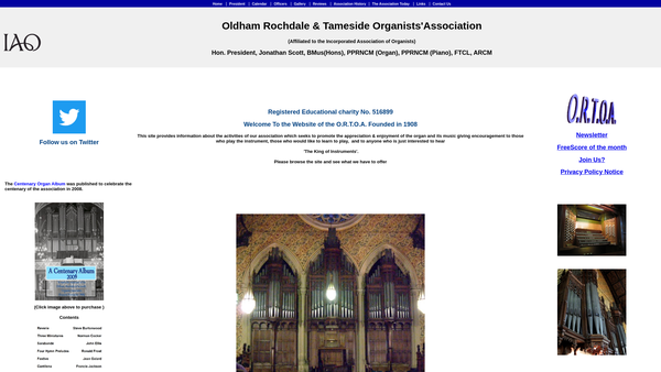 Screenshot of the Oldham, Rochdale And Tameside Organists Association website
