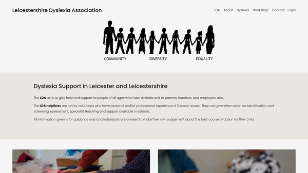Screenshot of the Leicestershire Dyslexia Association website