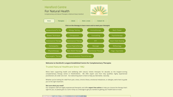 Screenshot of the Hereford Centre For Natural Health website