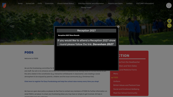 Screenshot of the Friends Of Davenham Primary School Association website