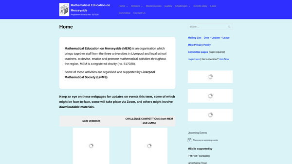 Screenshot of the Mathematical Education On Merseyside website