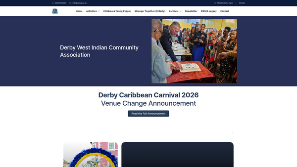 Screenshot of the Derby West Indian Community Association website