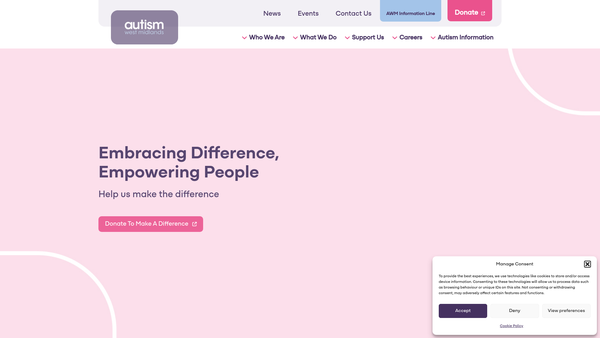 Screenshot of the Autism.west Midlands website