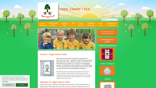 Screenshot of the Comins Coch County Primary School Parent/teacher Association website