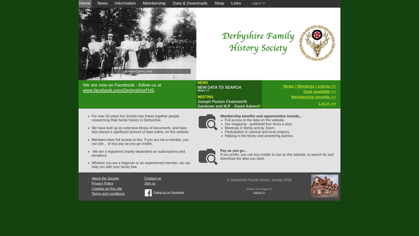 Screenshot of the Derbyshire Family History Society website