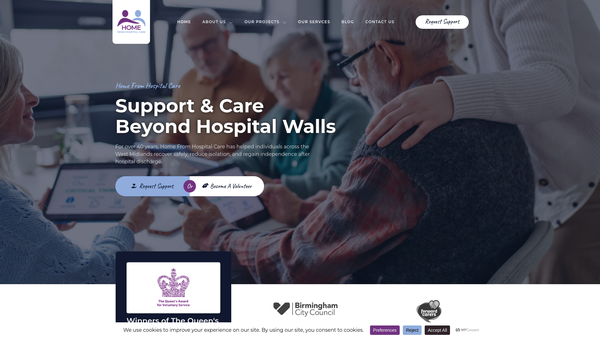 Screenshot of the Home From Hospital Care After Treatment website