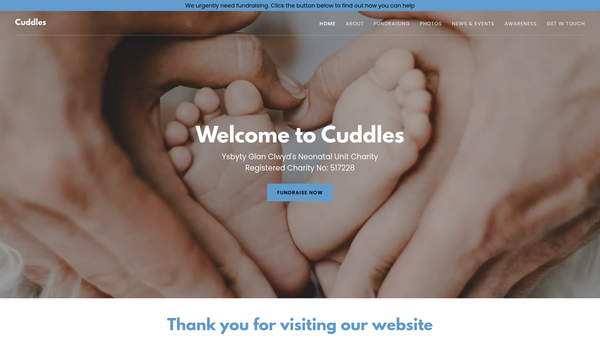 Screenshot of the Cuddles website