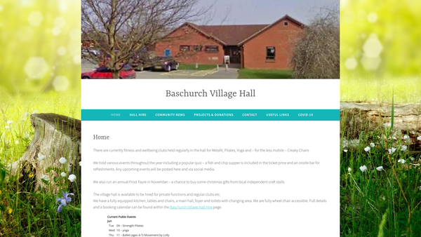 Screenshot of the Baschurch Village Hall Trust website