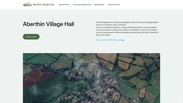 Screenshot of the Aberthin Village Hall website