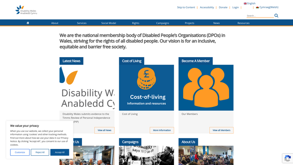 Screenshot of the Disability Wales / Anabledd Cymru website