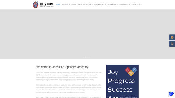 Screenshot of the John Port Spencer Academy Parent Teacher Association website