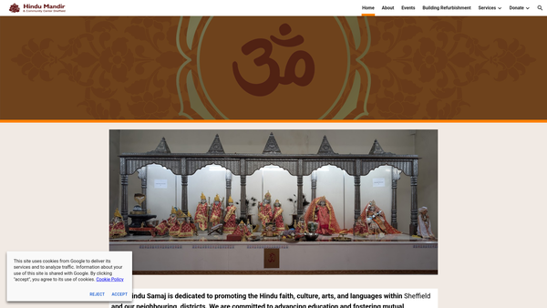 Screenshot of the Hindu Samaj (Sheffield And District) website