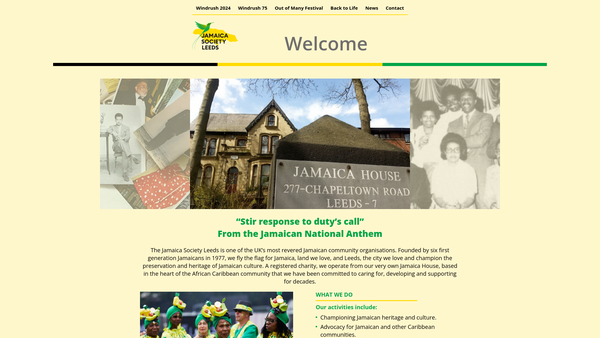 Screenshot of the Jamaica Society (Leeds) website