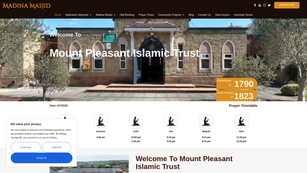 Screenshot of the Mount Pleasant Islamic Trust website