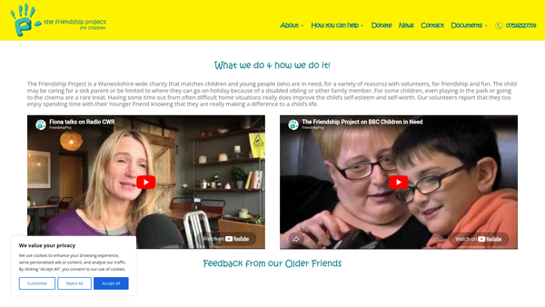 Screenshot of the The Friendship Project website