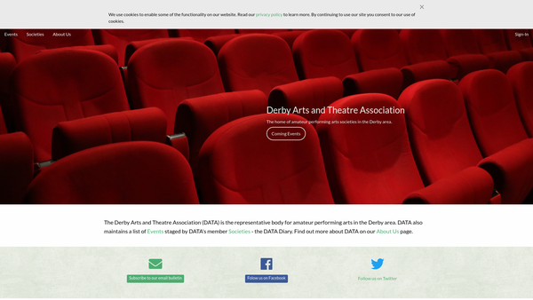 Screenshot of the Derby Arts And Theatre Association website