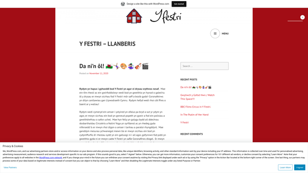 Screenshot of the Y Festri website
