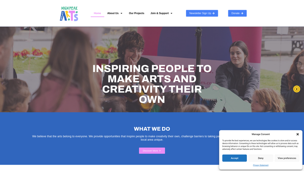 Screenshot of the High Peak Community Arts Limited website