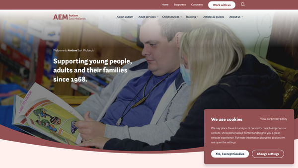Screenshot of the Autism East Midlands website