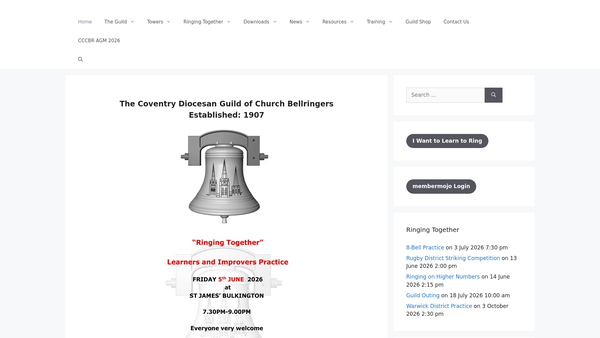 Screenshot of the Coventry Diocesan Guild Of Church Bellringers website