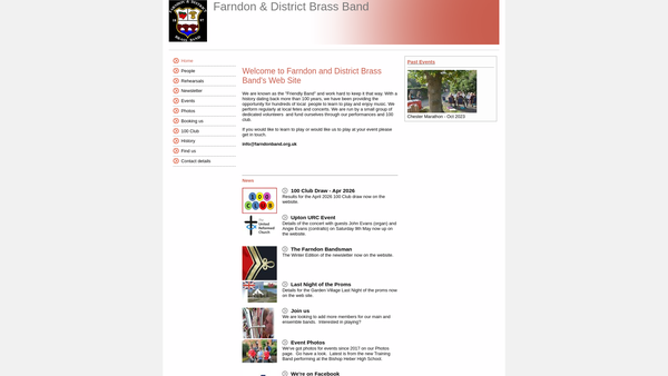 Screenshot of the Farndon & District Brass Band website