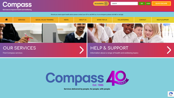 Screenshot of the Compass - Services to Improve Health and Wellbeing website