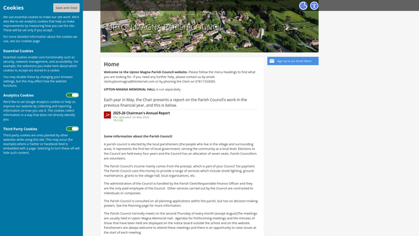 Screenshot of the Upton Magna Memorial Hall website