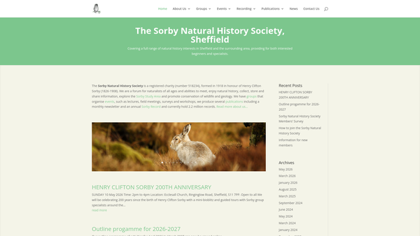Screenshot of the Sorby Natural History Society Sheffield website