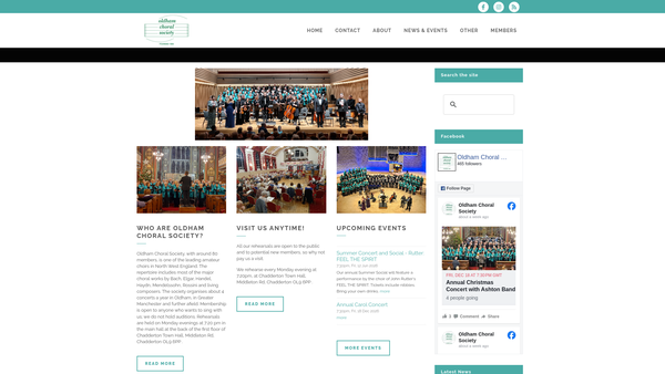 Screenshot of the Oldham Choral Society website