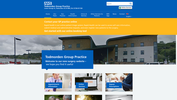 Screenshot of the The Todmorden Medical Centre Charitable Trust website