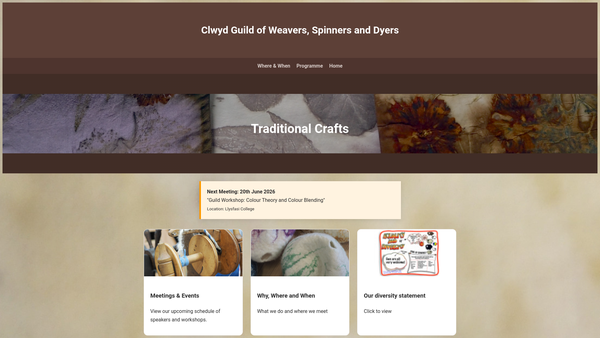 Screenshot of the Clwyd Guild Of Weavers Spinners And Dyers website