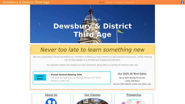 Screenshot of the Dewsbury And District Third Age website