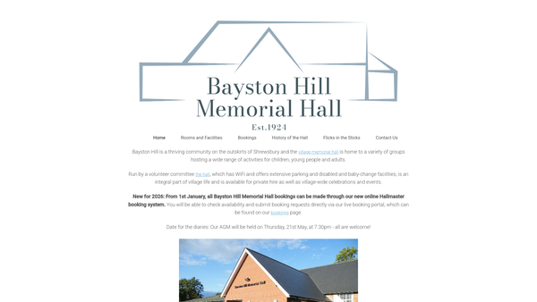 Screenshot of the Bayston Hill Memorial Hall website