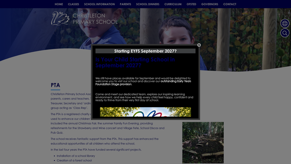 Screenshot of the Christleton County Primary School Association website