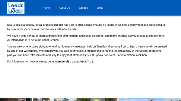 Screenshot of the University Of The Third Age Leeds website