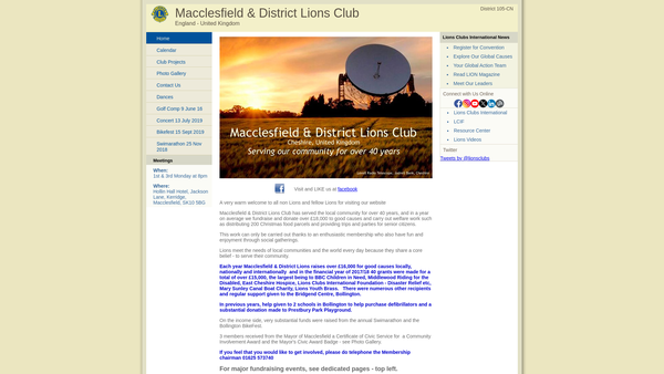 Screenshot of the Macclesfield And District Lions Club Charity Trust Fund website