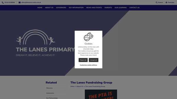 Screenshot of the The Lanes Fund Raising Group website