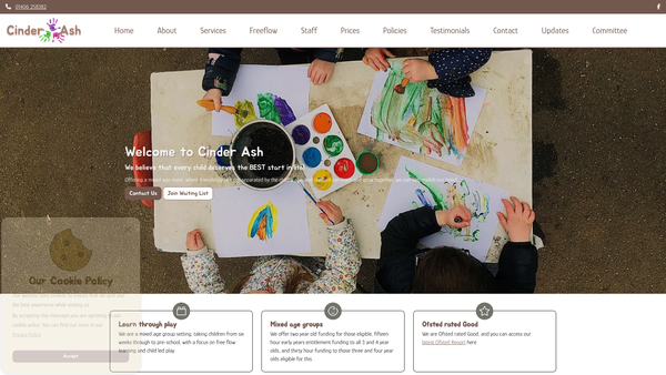 Screenshot of the Cinder Ash Pre-School website