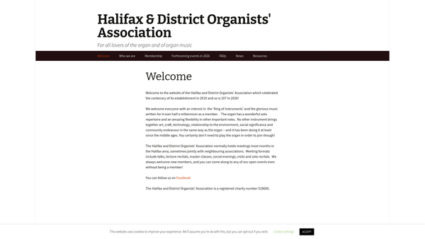 Screenshot of the Halifax And District Organists' Association website
