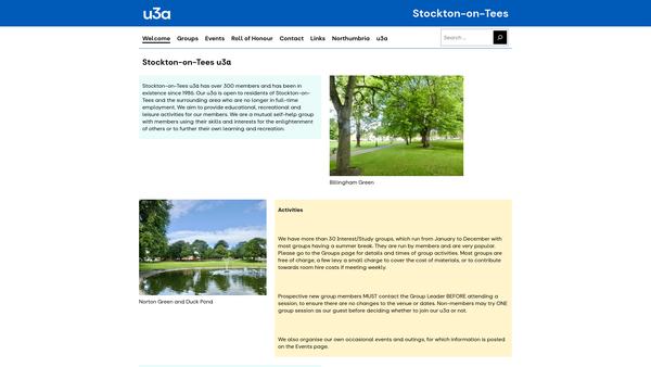 Screenshot of the Stockton-On-Tees U3A website