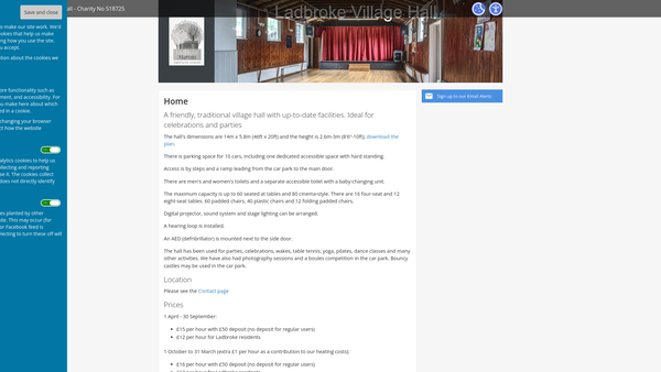 Screenshot of the Ladbroke Village Hall website