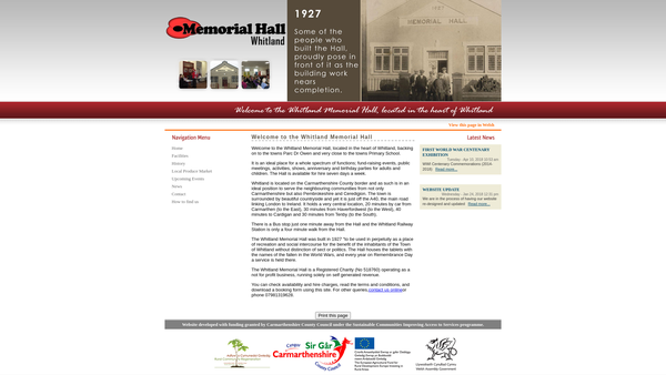 Screenshot of the Whitland Memorial Institute website