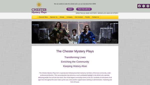 Screenshot of the Chester Mystery Plays Limited website