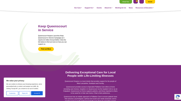 Screenshot of the Queenscourt Hospice website