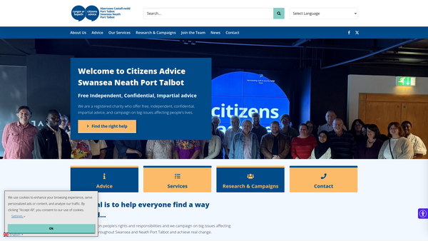 Screenshot of the Citizens Advice Swansea Neath Port Talbot Limited website