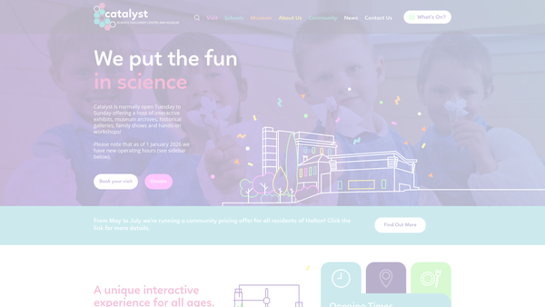 Screenshot of the Catalyst Science Discovery Centre And Museum Trust Limited website