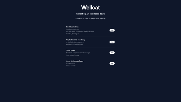 Screenshot of the Wellcat Rescue website