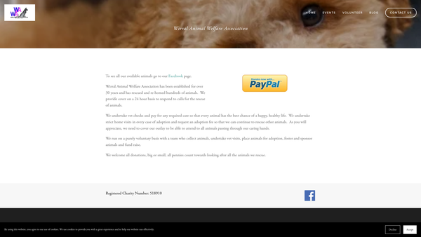 Screenshot of the The Wirral Animal Welfare Association website