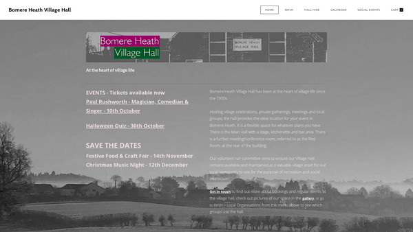 Screenshot of the Bomere Heath Village Hall website